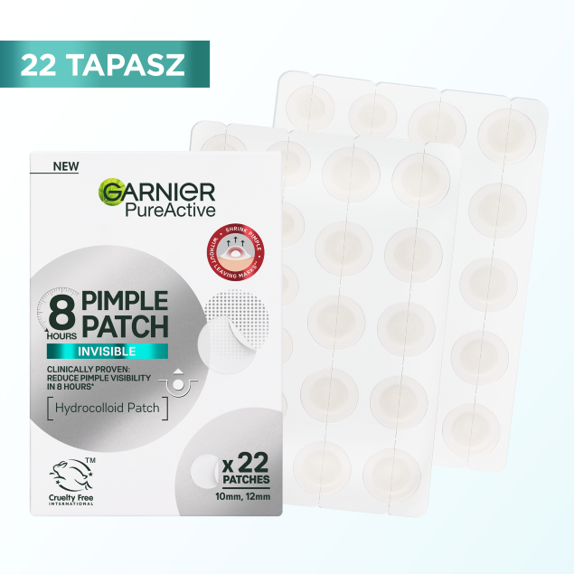 GARNIER Láthatatlan hidrokolloid tapaszok pattanásokra BHA-savval, 22 db