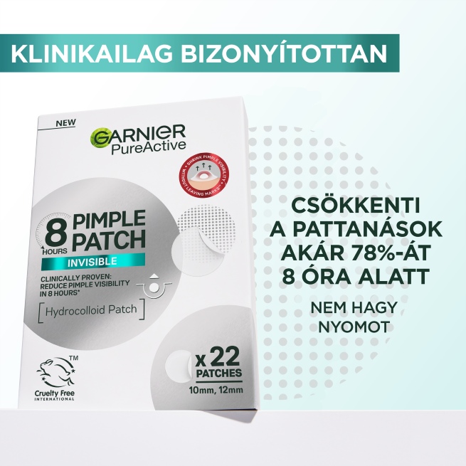 GARNIER Láthatatlan hidrokolloid tapaszok pattanásokra BHA-savval, 22 db