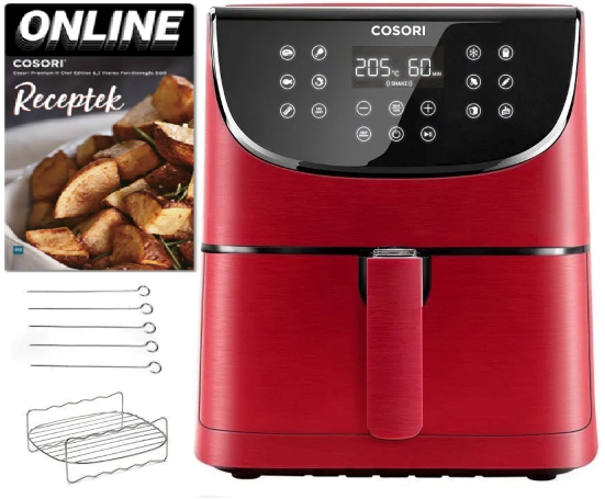Cosori CP158-AF PREMIUM airfryer – 5,5L + 5× nyárs és grillrács, piros