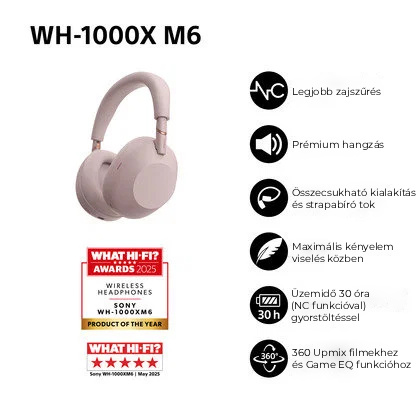 Sony Noise Cancelling WH-1000XM6, rózsaszín