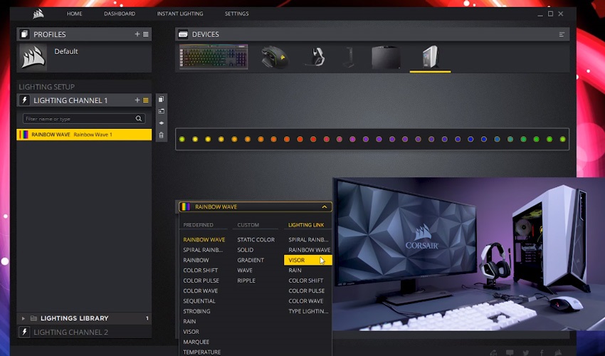 Corsair iCUE RGB világítás beállításai