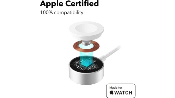 AlzaPower WAC200B vezeték nélküli Apple Watch töltő ezüst színben