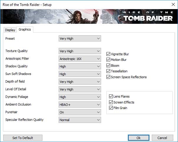 Rise of the Tomb Raider grafikus beállítások