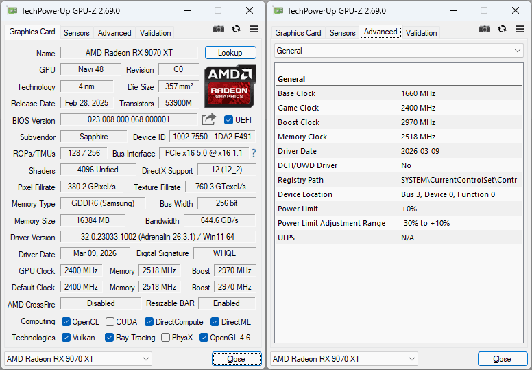 Sapphire PULSE RX 9070 XT GAMING 16G GPU-Z