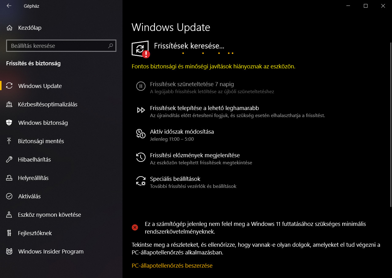 sikertelen Windows frissítés