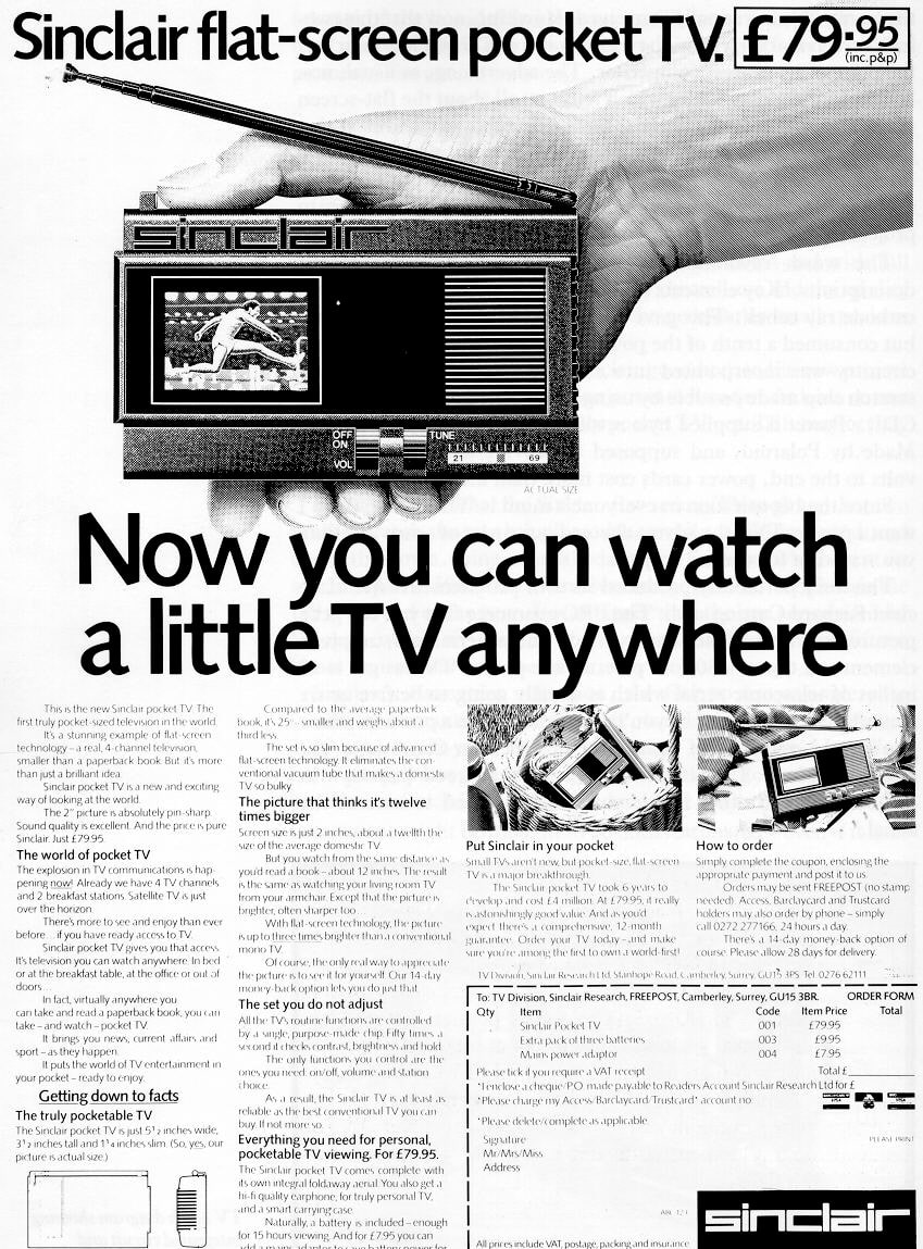 Sinclair Flat screen TV mini: egykorú hirdetés