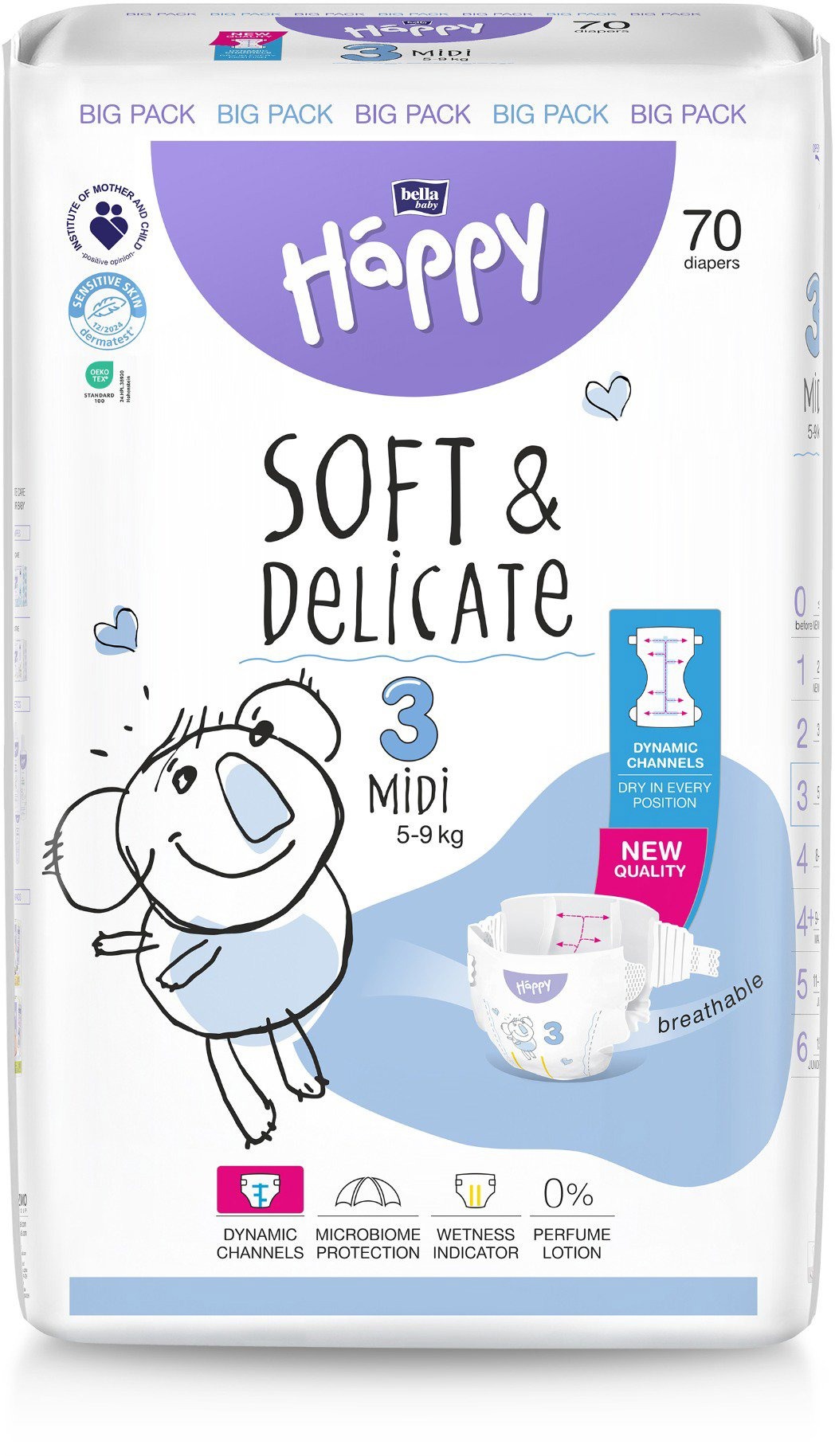 Egyszer használatos BELLA Baby Happy Midi pelenka (70 db)