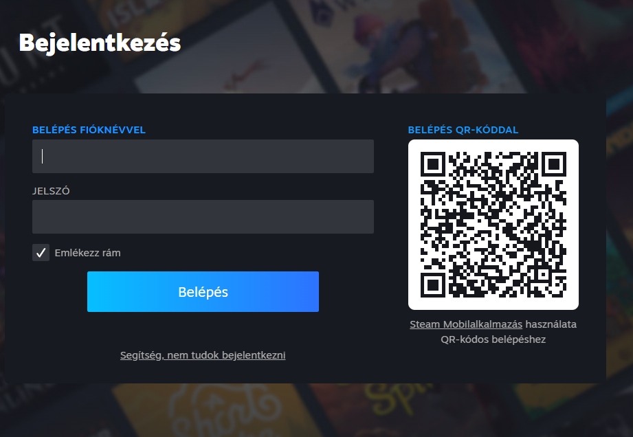Bejelentkezés a Steambe