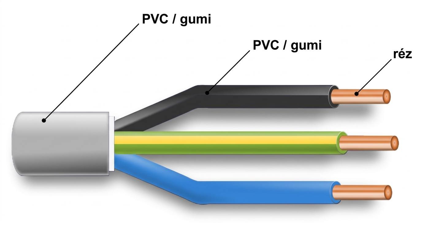 A vezeték keresztmetszete általában 1,5 mm körüli A vezeték és a szigetelés keresztmetszete
