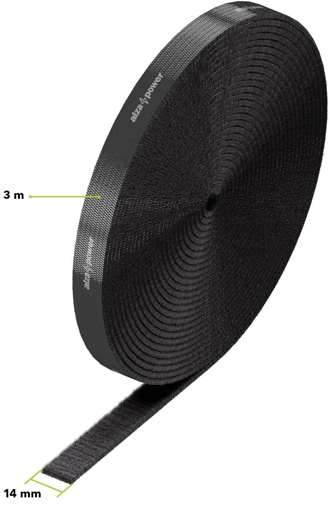 AlzaPower VelcroStrap+ tekercs 10m fekete