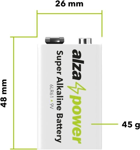 AlzaPower Super Alkaline 6LR61 (9V) eldobható elem, 1db