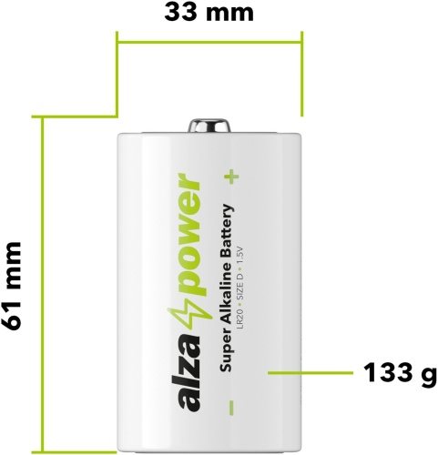 AlzaPower Super Alkaline LR20 (D) eldobható elem, 2db
