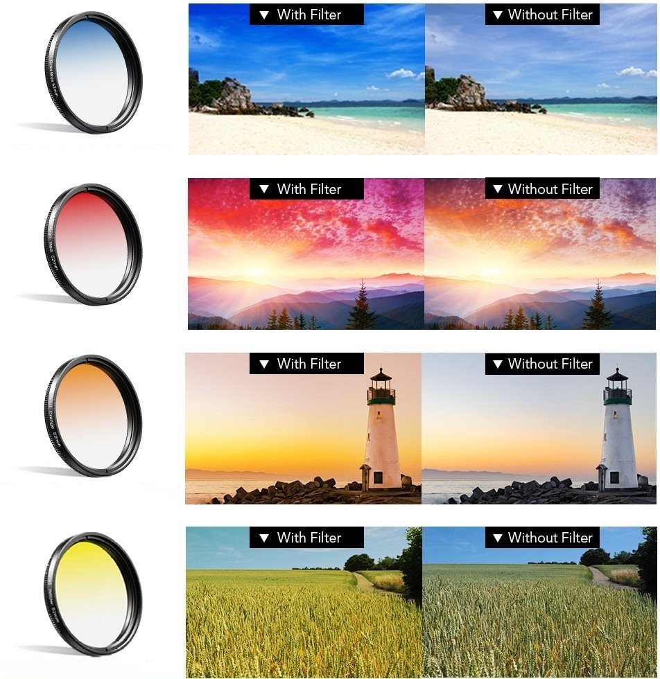 Apexel 52mm Filter Kit--Grad Red/Blue/Yellow/Orange/ND32/Star Filter/CPL mobiltelefon objektív