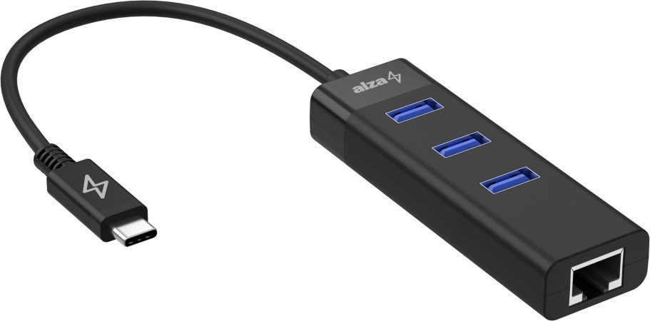 USB Hub AlzaPower Core USB-C (M) - 3× USB-A (F) LAN-nal