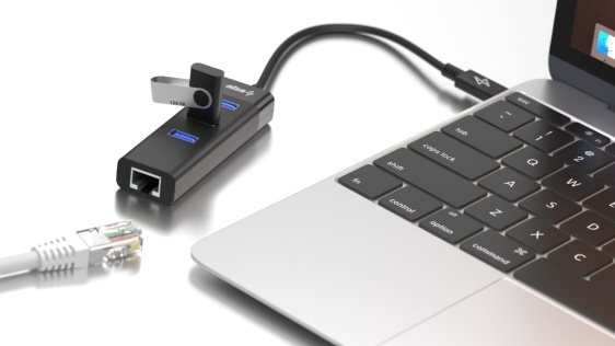 USB Hub AlzaPower Core USB-C (M) - 3× USB-A (F) LAN-nal
