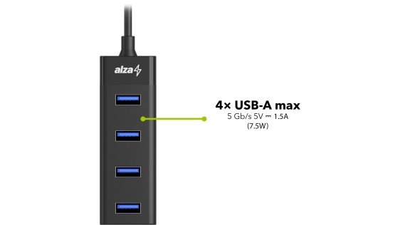 USB Hub AlzaPower Core USB-C (M) - 3× USB-A (F) LAN-nal