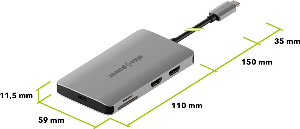 AlzaPower Metal USB-C Dock Station 8in1 Dual Screen C8 