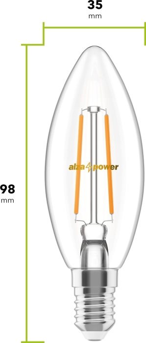 Alza Power LED 6-55W, E14, 2700K, Filament, 2db LED izzó