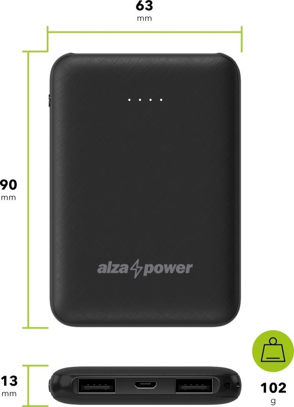 AlzaPower Onyx 5000mAh powerbank, fekete