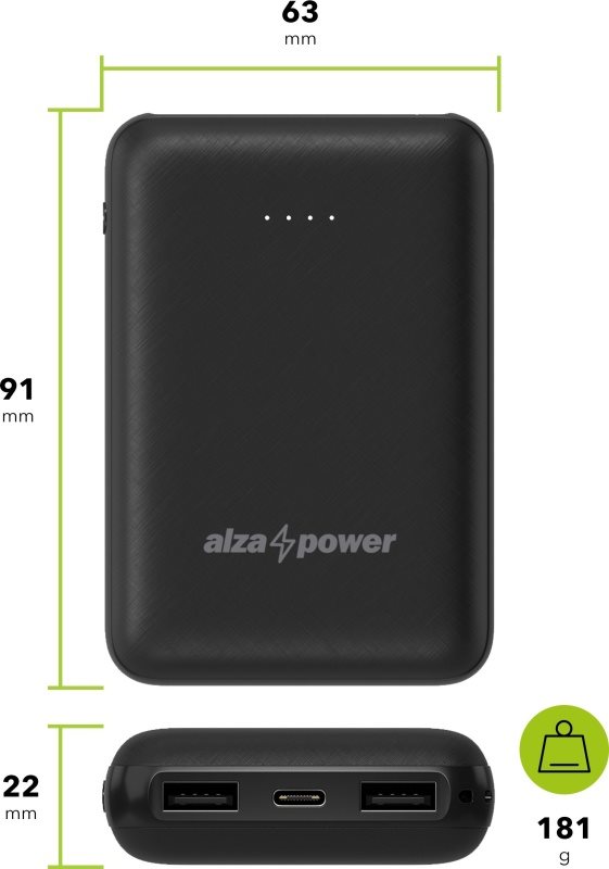 AlzaPower Onyx 10000mAh USB-C powerbank, fekete