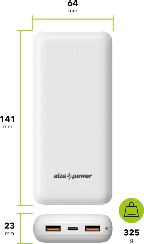 AlzaPower Onyx 20000mAh Fast Charge + PD3.0 powerbank, fehér