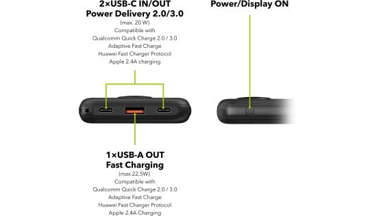 AlzaPower Garnet 10000mAh Power Delivery (22,5W), powerbank fekete