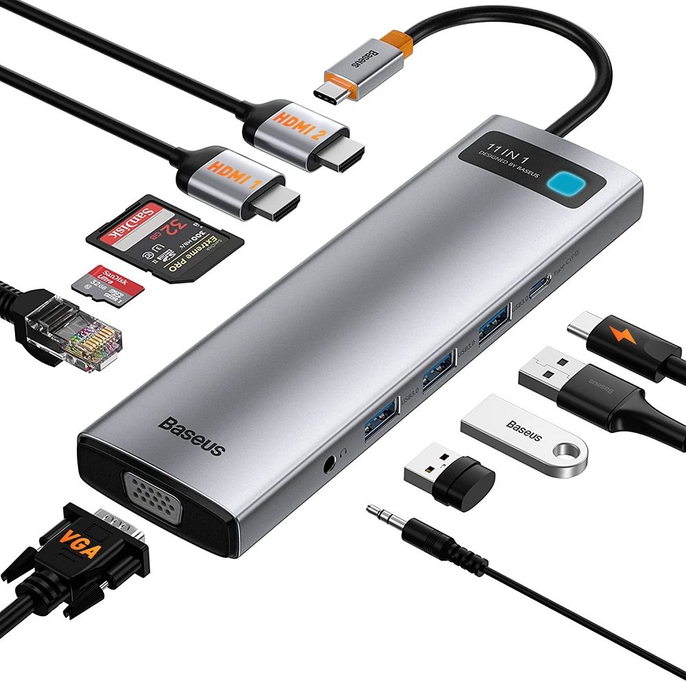 Baseus Port Replicator Metal Gleam Series 11.-in-1 Multifunctional Type-C HUB Docking Station Space Gray Baseus Port Replicator Metal Gleam Series 11.-in-1 Multifunctional Type-C HUB Docking Station Space Gray