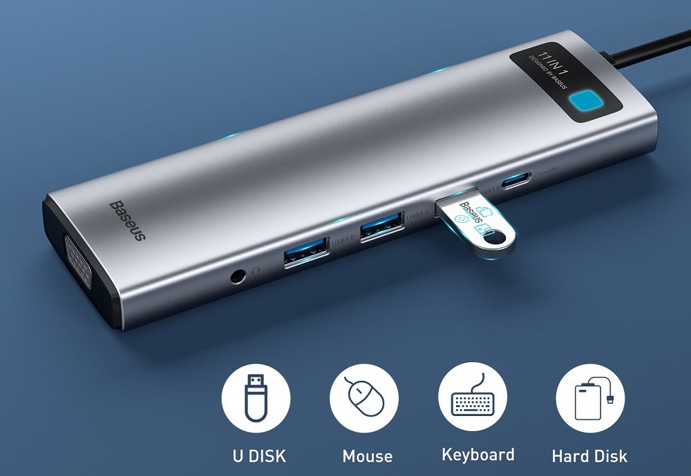 Baseus Port Replicator Metal Gleam Series 11.-in-1 Multifunctional Type-C HUB Docking Station Space Gray Baseus Port Replicator Metal Gleam Series 11.-in-1 Multifunctional Type-C HUB Docking Station Space Gray