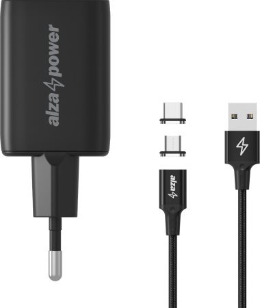 AlzaPower A133 Fast Charge 33W fekete + MagCore 2in1 USB-C + Micro USB, 5A, 1m fekete szett