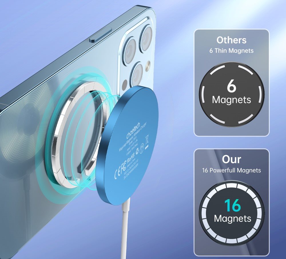 Choetech 15W Removable Wireless Magnetic Charger vezeték nélküli töltő iPhone 12/13/14 szériához (blue)