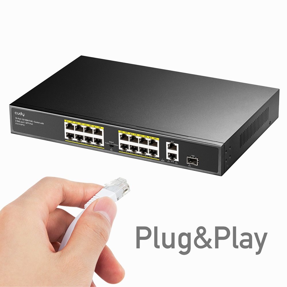 16-Port 10/100M PoE+ CUDY switch