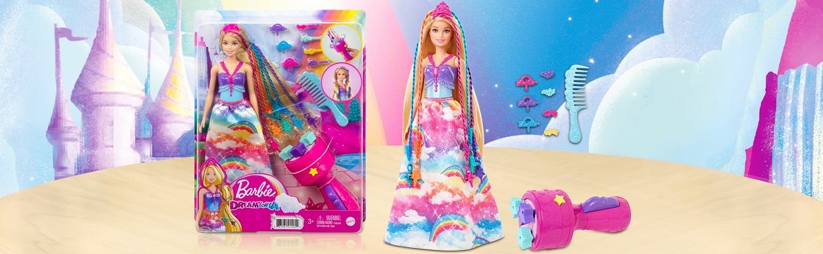 Barbie hercegnő színes hajjal, szett 