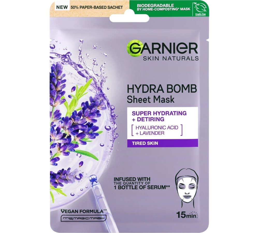 GARNIER Skin Naturals Hydra Bomb Sheet Mask Lavender arcmaszk