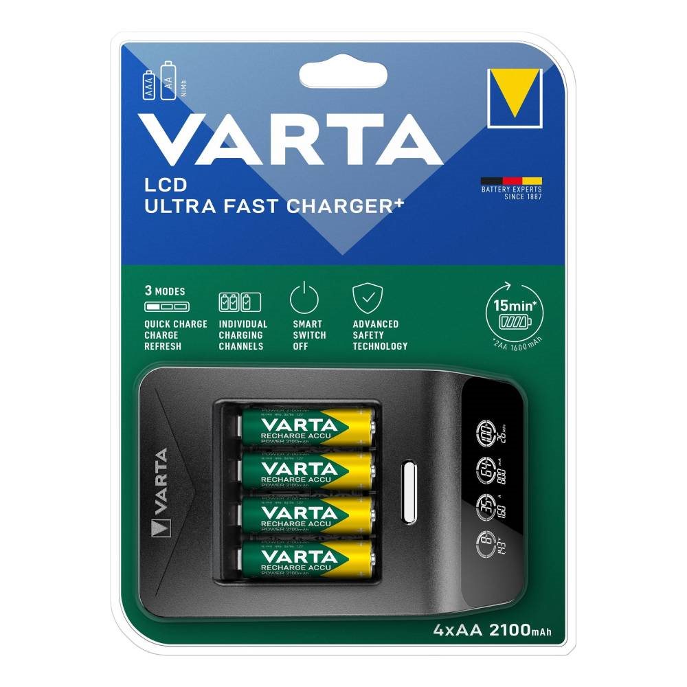 VARTA LCD Ultra Fast Charger töltő + VARTA Recharge Accu Power AA 2100 mAh újratölthető akkumulátor