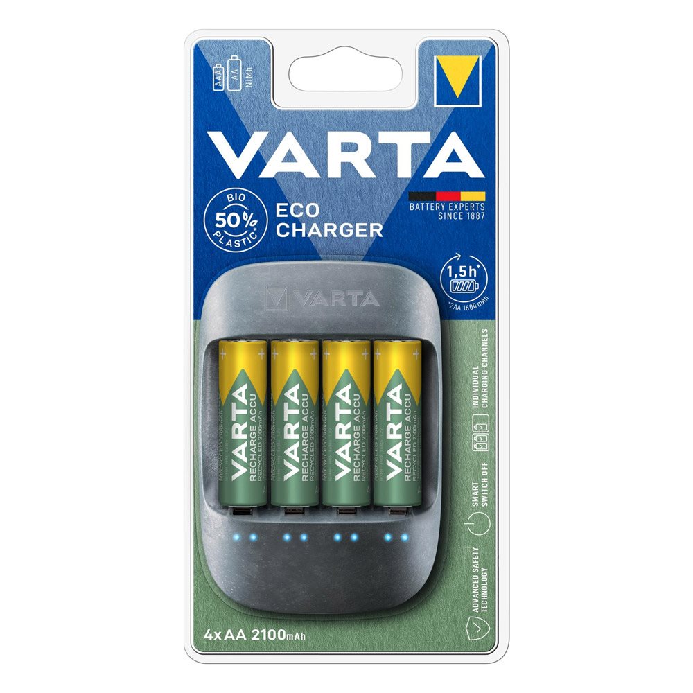 VARTA Eco Charger + VARTA Recharge Accu Recycled újratölthető akkumulátor