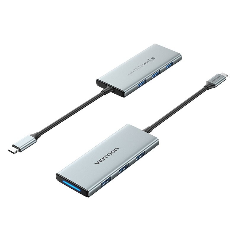Vention USB-C to HDMI/USB 3.0x3/SD/TF/PD Docking Station 0.15M Gray Aluminum Alloy Type dokkolóállomás