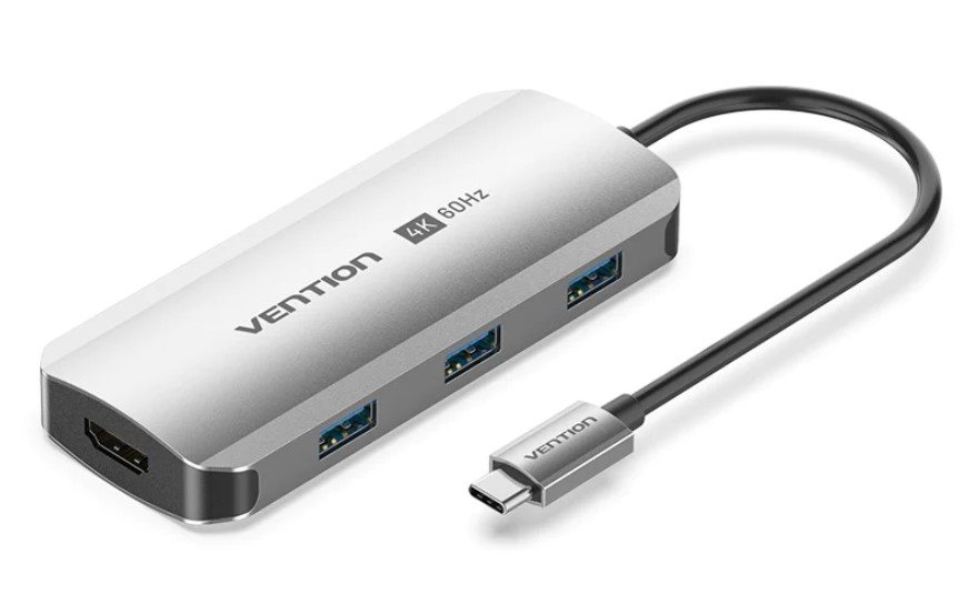 Vention USB-C to HDMI/USB 3.0 x3/PD Docking Station 0.15M Gray Aluminum Alloy Type dokkolóállomás