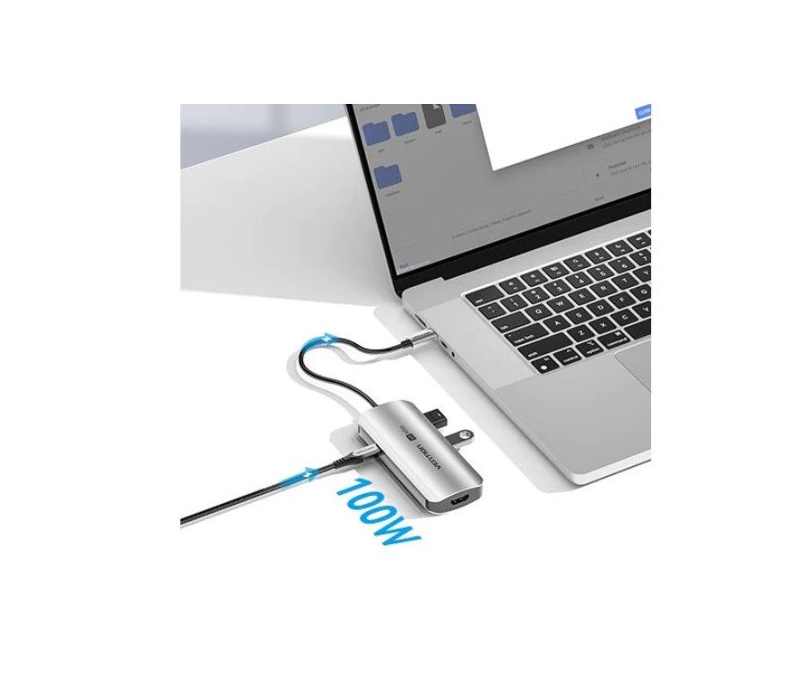 Vention USB-C to HDMI/USB 3.0 x3/RJ45/PD Docking Station 0.15M Gray Aluminum Alloy Type dokkolóállomás