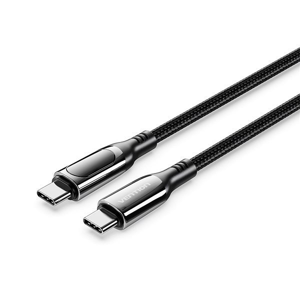 Vention Cotton Braided USB-C 2.0 5A Cable With LED Display 1.2m Black Zinc Alloy Type adatkábel