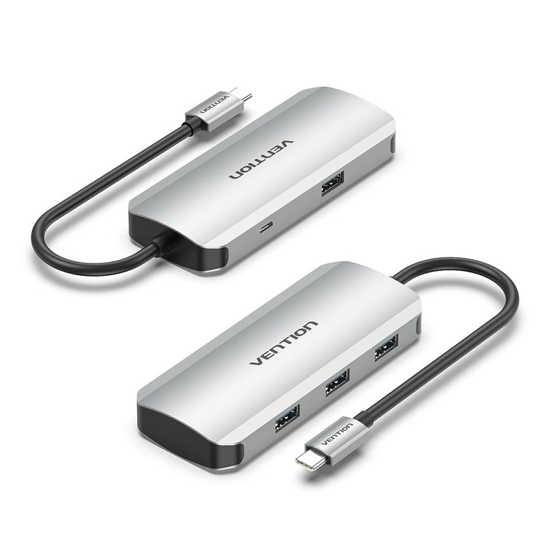 USB Hub Vention USB-C USB 3.0 x 4 / Micro USB-B Hub 0.15M szürke alumínium szürke USB Hub Vention USB-C USB 3.0 x 4 / Micro USB-B Hub 0.15M szürke alumínium szürke