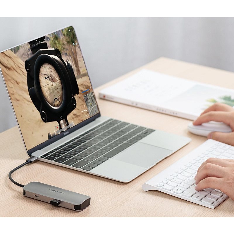 USB Hub Vention USB-C USB 3.0 x 4 / Micro USB-B Hub 0.15M szürke alumínium szürke USB Hub Vention USB-C USB 3.0 x 4 / Micro USB-B Hub 0.15M szürke alumínium szürke