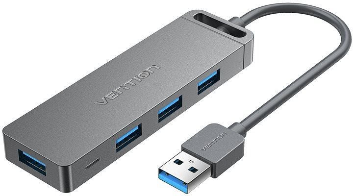 Vention 4-Port USB 3.0 with Power Supply 0,15M Gray (Metal appearance) USB hub