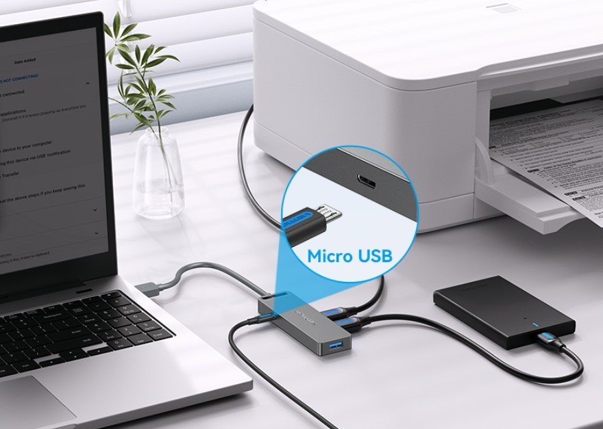 Vention 4-Port USB 3.0 with Power Supply 0.5M Gray (Metal appearance) USB hub