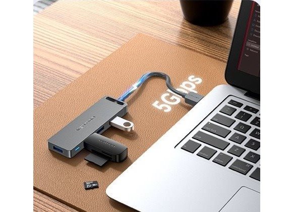 Vention 4-Port USB 3.0 Hub With Power Supply 1M Gray (Metal appearance) USB hub