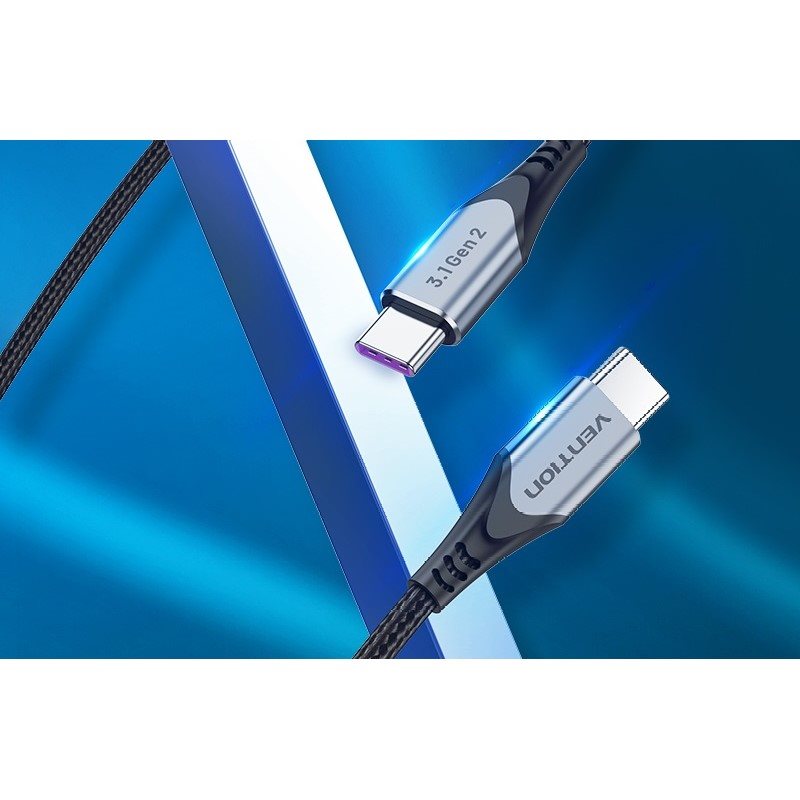 Vention USB-C 3.1 Gen2 100W 10Gbps Cable 0.5M Gray Aluminum Alloy Type