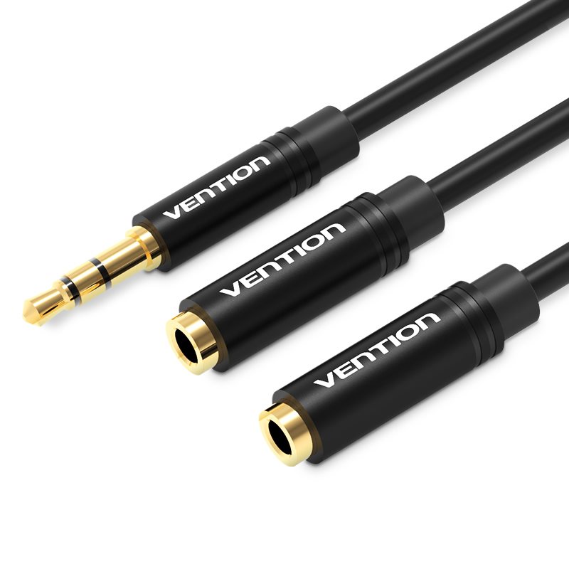 Vention Male to 2 x 3.5 mm Female Stereo Splitter Cable 0.3 M Black Metal Type átalakító
