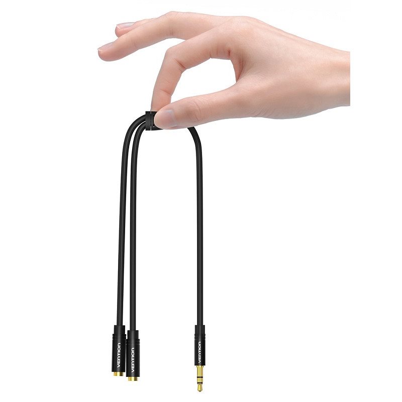 Vention Male to 2 x 3.5 mm Female Stereo Splitter Cable 0.3 M Black Metal Type átalakító