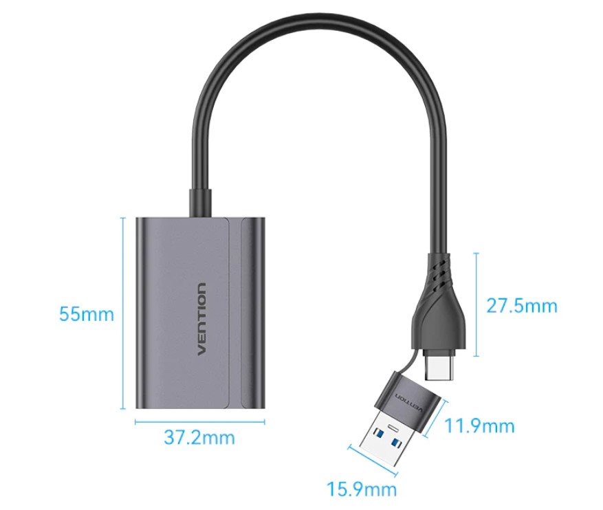 Vention USB-C and USB-A to HDMI Converter Gray Aluminium Alloy Type átalakító