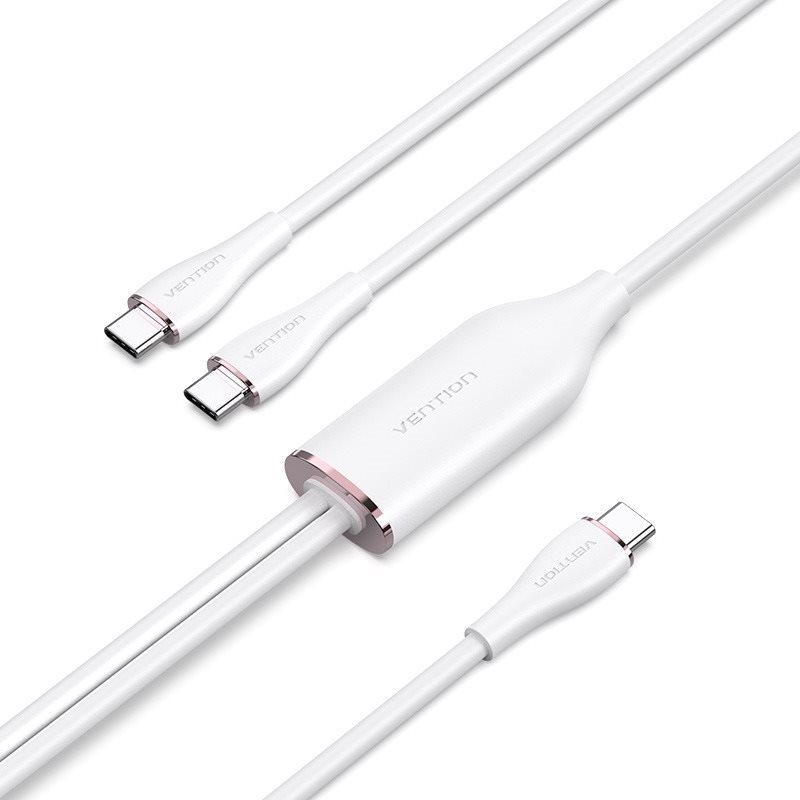 Vention USB 2.0 Type-C Male to 2 Type-C Male 5A Cable 1.5M White Silicone Type adatkábel