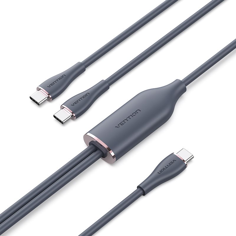 Vention USB 2.0 Type-C Male to 2 Type-C Male 5A Cable 1.5M Black Silicone Type adatkábel